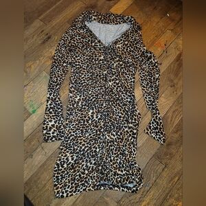 Leopard Print Collared Bodycon Long Sleeve Dress